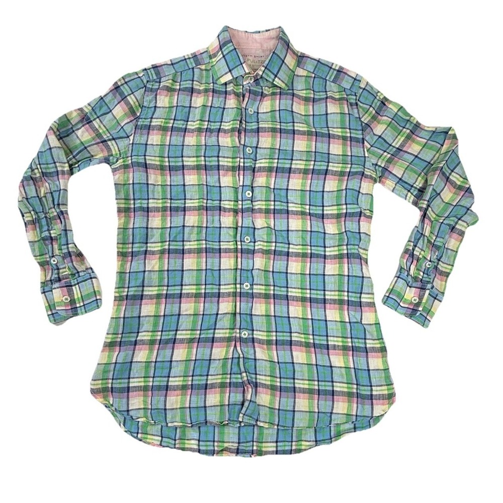 Lily Pulitzer Men's Stuff Wyeth Shirt 100% Linen Pastel Plaid Size Medium